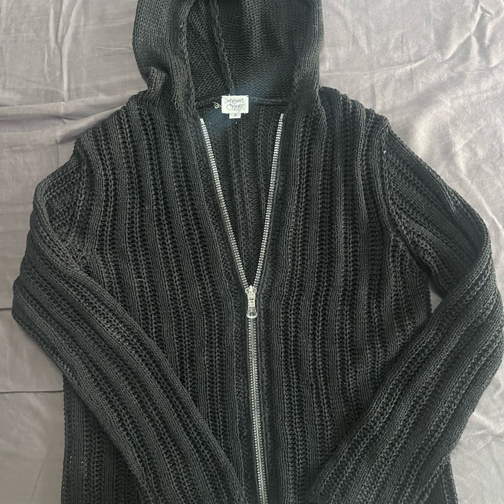 Vintage Margaret O'Leary Black Knit Zip-Up Sweater